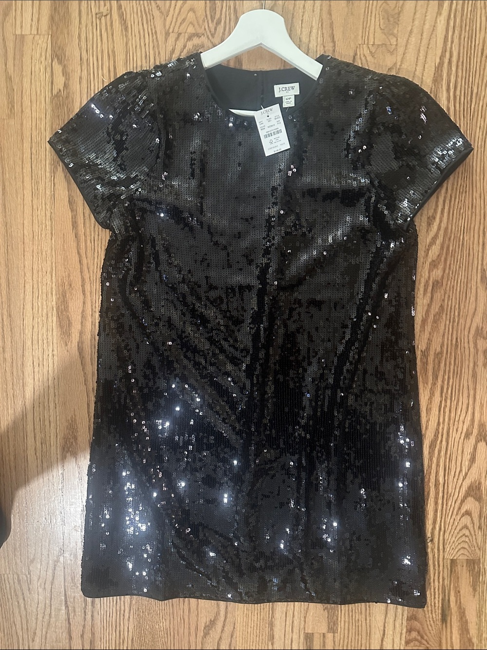 NWT! J Crew Black Sequin Short-Sleeve dress.